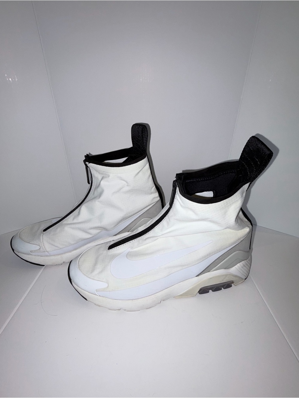 Nike White and Black High-Top Zip Sneakers